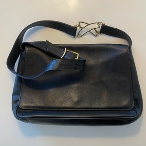 Paloma Picasso Black Leather Shoulder Bag with Gold Accents